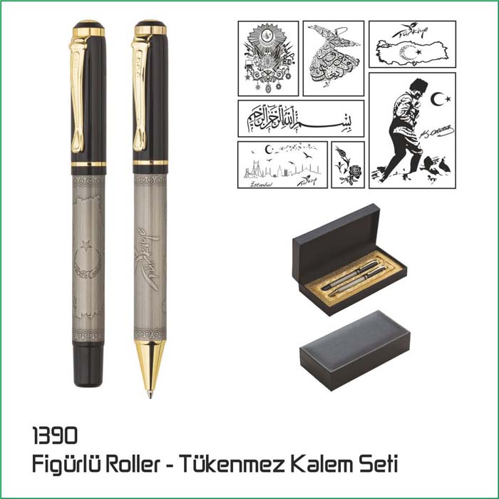 1390 Figürlü Roller - Tükenmez Kalem Seti